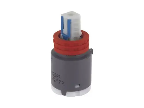 Kartusche von Ideal Standard in grauer und roter Ausführung, mit Anschluss und Stecker, geeignet für Sanitäranwendungen.
